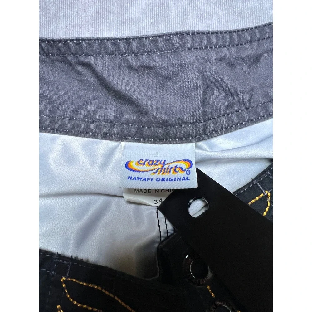 Crazy Shirt Board Shorts Mens 34 Gray Yellow Skull Wing Graphic Surf Trunks